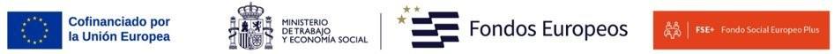 Cofinanciado por la Unión Europea, Ministerio de Trabajo y Economía Social, Fondos Europeos, FSE+ Fondo Social Europeo Plus